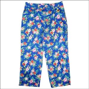 LRL Ralph Lauren Capri Pants Womens 8 Blue Tropical Floral Print Colorful Cotton